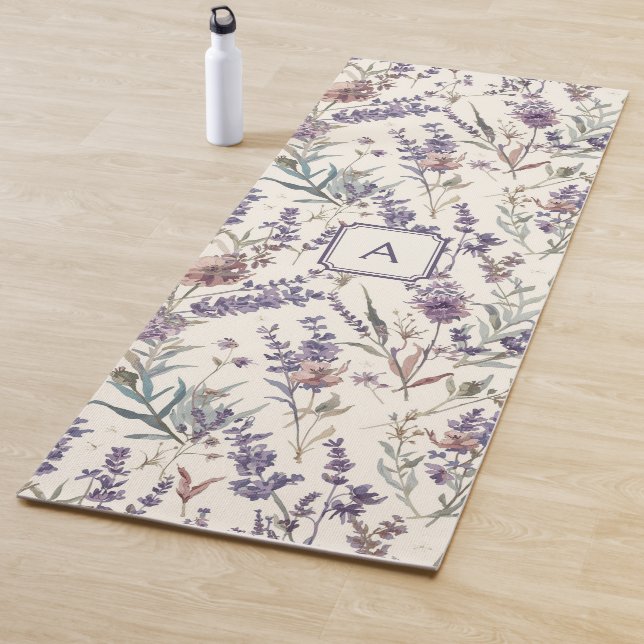 Wildblumen-Lavendel-Boho-Botanik-Blumen-Monogramm Yogamatte (Beispiel)