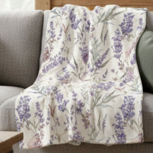 Wildblumen-Lavendel-Boho-Botanik-Blumenmuster Fleecedecke