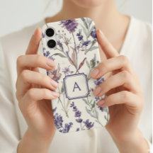 Wildblumen-Lavendel-Wasserfarben-Monogramm