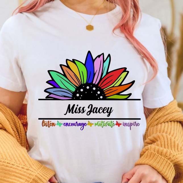 Wildblumen Lehrer Wertschätzung, Zolllehrer T-Shirt (Listen Encourage Teacher Motivate Inspire,Teacher, Teacher Life, Teachers Appreciation shirt)