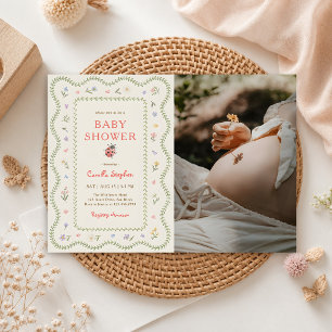 Wildblumen-Liebeskäfer-Baby-Shower-Foto Einladung