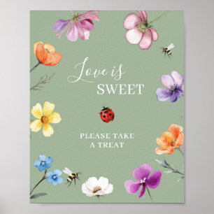 Wildblumen-Liebeskäfer-Liebe-ist-süß-Party-Schild Poster