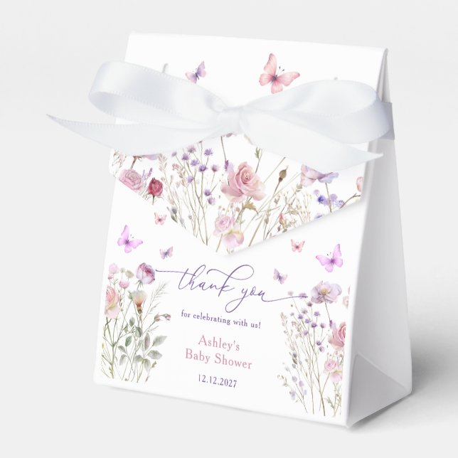 Wildblumen Lila Butterfly Baby Dusche Danke Geschenkschachtel (Vorderseite)