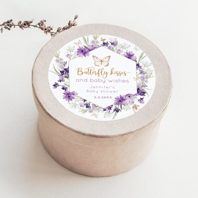Wildblumen lila Butterfly küsst Babydusche Runder Aufkleber (Von Creator hochgeladen)