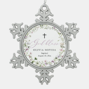 Wildblumen-Lila-Mädchen-Taufe-Schneeflocken-Orname Schneeflocken Zinn-Ornament
