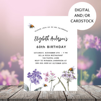 Wildblumen lila rosa Geburtstag Einladung