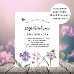 Wildblumen lila rosa Haushalt Geburtstagsausschrei<br><div class="desc">Ein weißer Hintergrund. Mit Bienen dekoriert und Wildblumen in Violett und Rosa gestrichen. Personalisieren und fügen Sie einen Namen und Party-Details hinzu.</div>