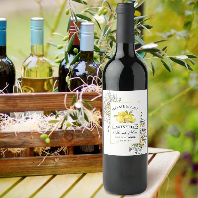 Wildblumen Limoncello Flasche Weinetikett (Customize to change text size, color or text style.)