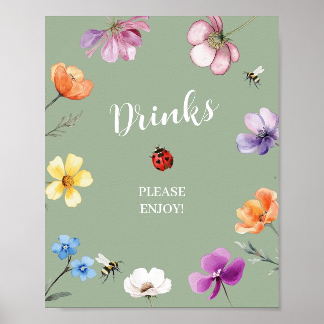 Wildblumen-Lovebug-Baby-Shower-Drinks-Party-Schild Poster (Vorne)