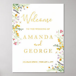 Wildblumen Luxus Willkommensschild für Hochzeiten Foliendrucke