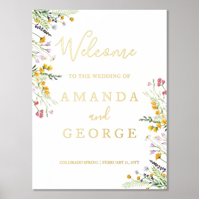 Wildblumen Luxus Willkommensschild für Hochzeiten Foliendrucke (Vorderseite)