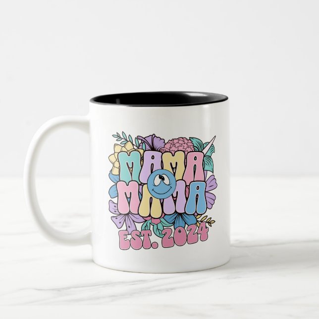 Wildblumen Mama Est 2024 Schwangerschaftsankündigu Zweifarbige Tasse (Links)