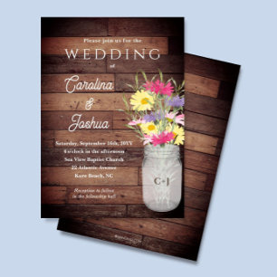 Wildblumen-Mason-Glas Frühlingsgarten-Hochzeit Einladung