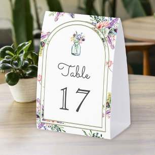 Wildblumen-Mason-Glas-Torbogen-Hochzeit-Tischnumme Tischaufsteller