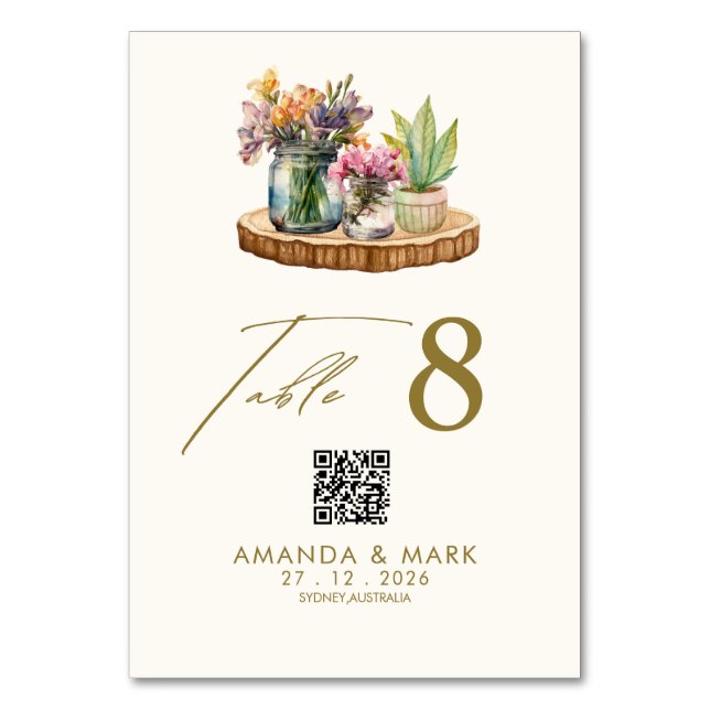 Wildblumen Mason Jar Boho bohemian Wedding Tischnummer (Vorderseite)