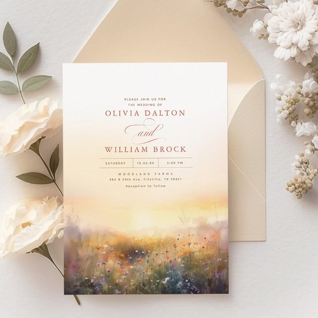 Wildblumen Meadow Earthy Elegant Wedding Einladung (Von Creator hochgeladen)