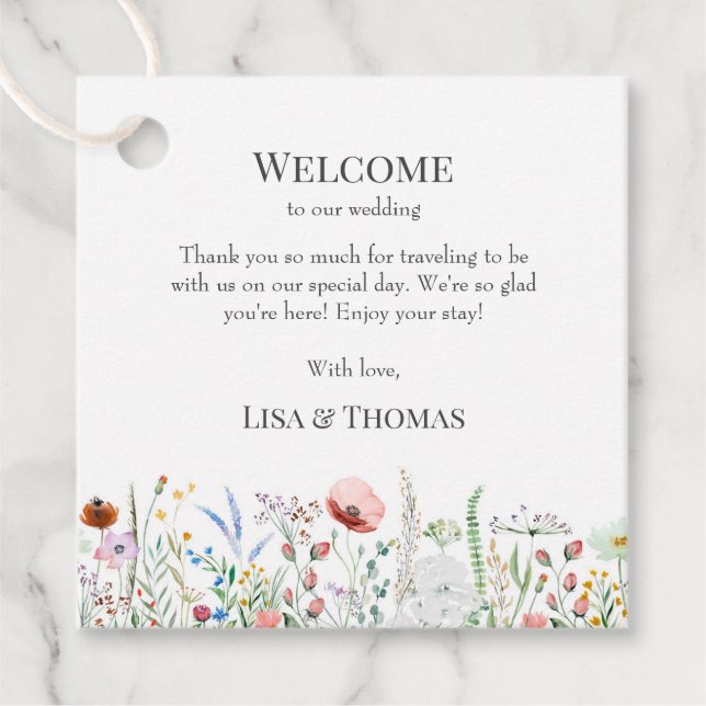 Wildblumen Meadow Wedding Begrüßungsmarke Geschenkanhänger (Vorderseite)