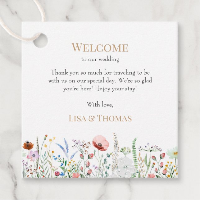 Wildblumen Meadow Wedding Begrüßungsmarke Geschenkanhänger (Vorderseite)