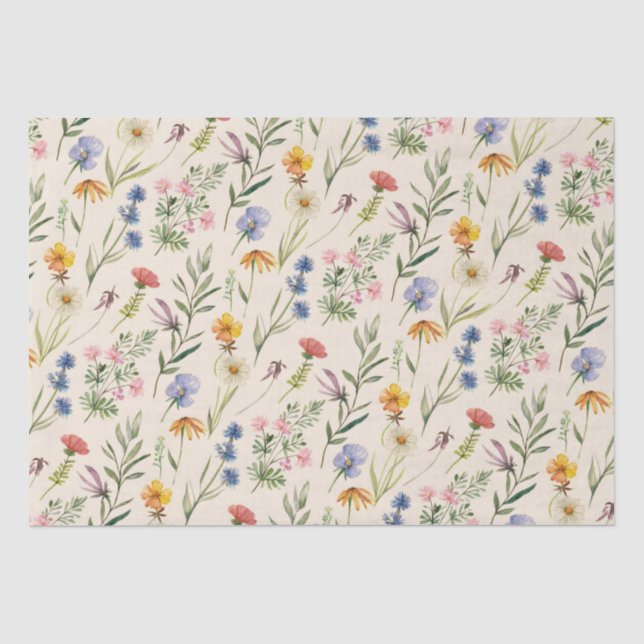 Wildblumen Minimalistisch Boho Floral Seidenpapier (Vorderseite)