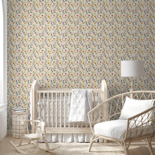 Wildblumen Minimalistisch Boho Floral Tapete (Kinder)