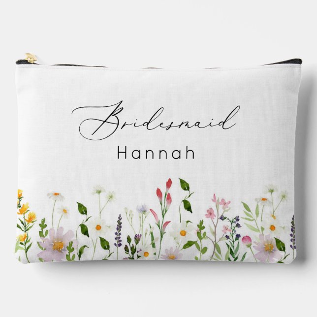 Wildblumen minimalistisch elegante Brautjungfrau Zubehörtasche (Vorderseite)