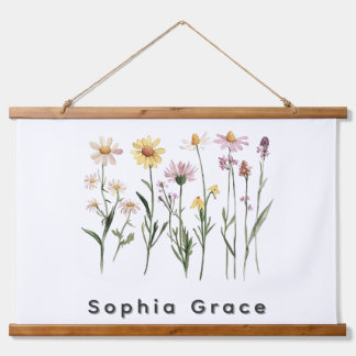 Wildblumen Minimalistischer Individuelle Name Wandteppich Mit Holzrahmen