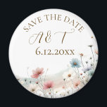 Wildblumen mit Aquarellfarben speichern das Datum Magnet<br><div class="desc">Eine hübsche,  rosa,  staubblaue Hochzeitsfeier mit dem Thema Aquarell-Wildblume spart den Dattel-Erinnerung-Magneten mit einer skurrilen Eleganz mit den Initialen von Braut und Bräutigam und dem Hochzeitstag.</div>
