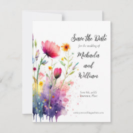 Wildblumen mit Aquarellfarben speichern das Datum Save The Date