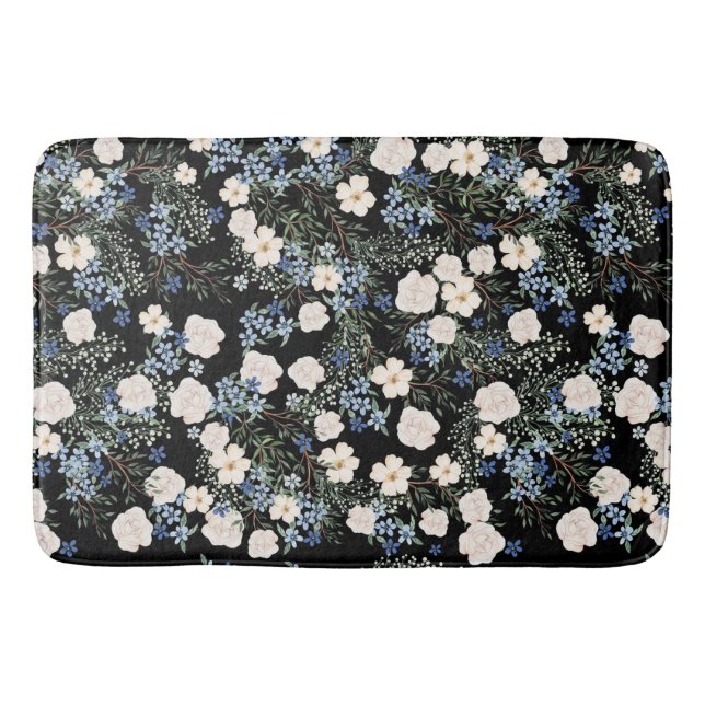Wildblumen mit Blumenwasser Rosa blaue Blätter Badematte (Vorderseite)