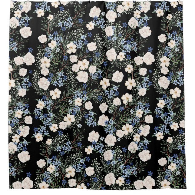 Wildblumen mit Blumenwasser Rosa blaue Blätter Duschvorhang (Vorderseite)