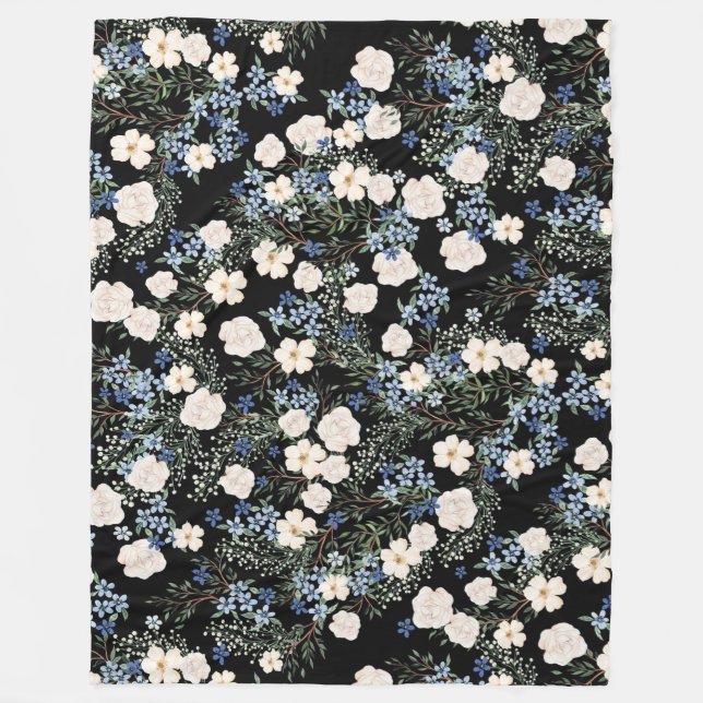 Wildblumen mit Blumenwasser Rosa blaue Blätter Fleecedecke (Vorderseite)