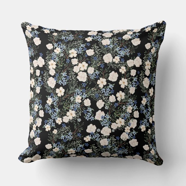 Wildblumen mit Blumenwasser Rosa blaue Blätter Kissen (Vorderseite)