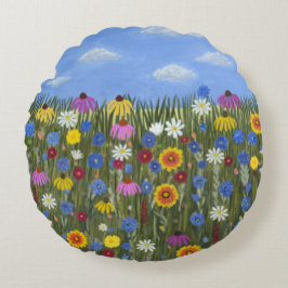 Wildblumen mit Daisis Rundes Kissen