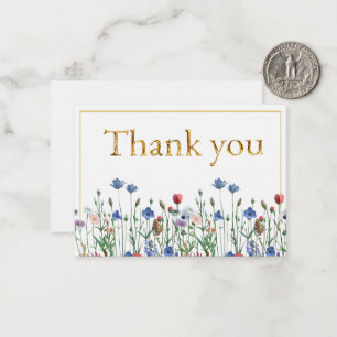Wildblumen mit elegantem Gold Script Vielen Dank Mitteilungskarte