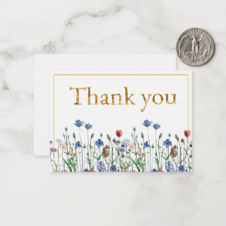 Wildblumen mit elegantem Gold Script Vielen Dank Mitteilungskarte