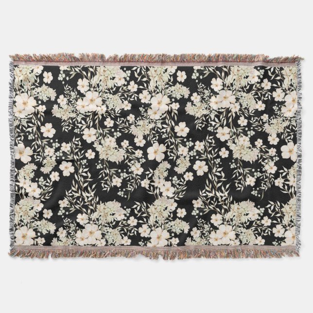 Wildblumen mit floralen Blume Blätter Schwarzer Hi Decke (Vorderseite)