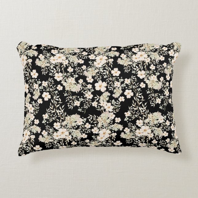 Wildblumen mit floralen Blume Blätter Schwarzer Hi Dekokissen (Vorderseite)