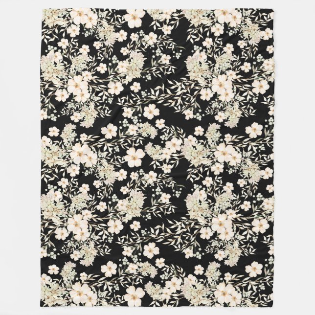 Wildblumen mit floralen Blume Blätter Schwarzer Hi Fleecedecke (Vorderseite)