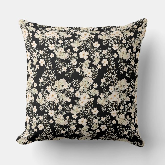 Wildblumen mit floralen Blume Blätter Schwarzer Hi Kissen (Vorderseite)