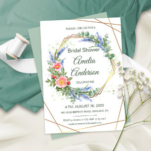 Wildblumen mit Goldrahmen Rustikales Brautparty Einladung
