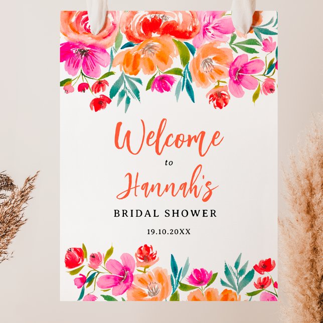 Wildblumen mit orangefarbenem Blumenmotiv Poster (Boho orange floral wildflowers bridal welcome poster)
