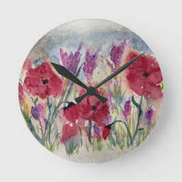 Wildblumen mit Pappchen Runde Wanduhr