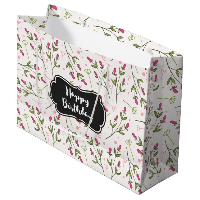 Wildblumen mit rosa und grünem langen Stechen Gebu Große Geschenktüte (Vorderseite Schrägansicht)