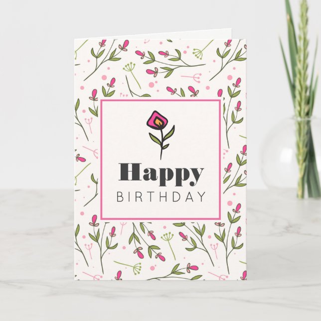 Wildblumen mit rosa und grünem langen Stechen Gebu Karte (Vorderseite)