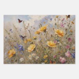 Wildblumen mit Schmetterlingen Geschenkpapier Set