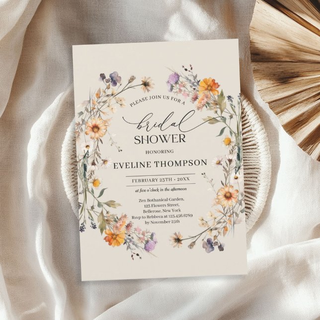 Wildblumen mit Wasserfarbenfall, blau orange Einladung (Watercolor fall wildflowers wreath blue orange invitation)