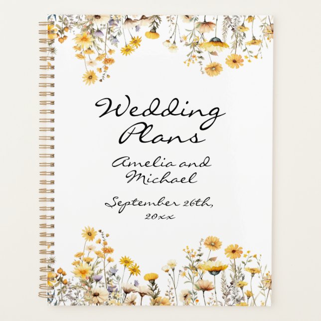 Wildblumen mit weißgelber Wiese Hochzeitsplaner Planer (Vorderseite)