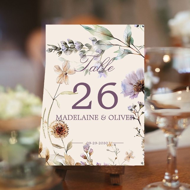 Wildblumen Moderne Hochzeit Elegante Schrift Tischnummer (Von Creator hochgeladen)