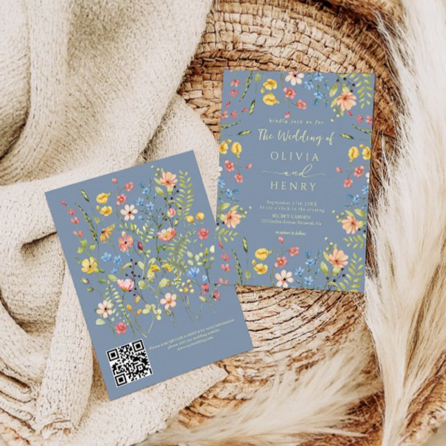 Wildblumen Moderne Hochzeitsszenarien mit blauem Q Einladung (Von Creator hochgeladen)