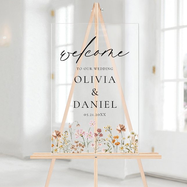 Wildblumen Moderne Script Hochzeit Willkommen Eleg Acrylschild (Von Creator hochgeladen)